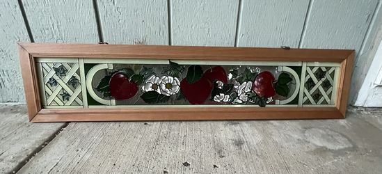  Vintage Framed  Stained Glass Art- Apples And Flowers