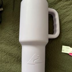 HydroJug handled tumbler (Stanley-style, ~40oz) in a light lavender/white tone