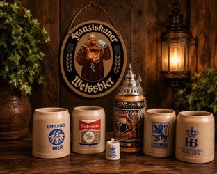 Lot of 7 Like NEW Vintage GERMAN Beer Stein MUGS & Sign