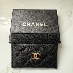 Black Chanel Leather Wallet With Multiple Pockets