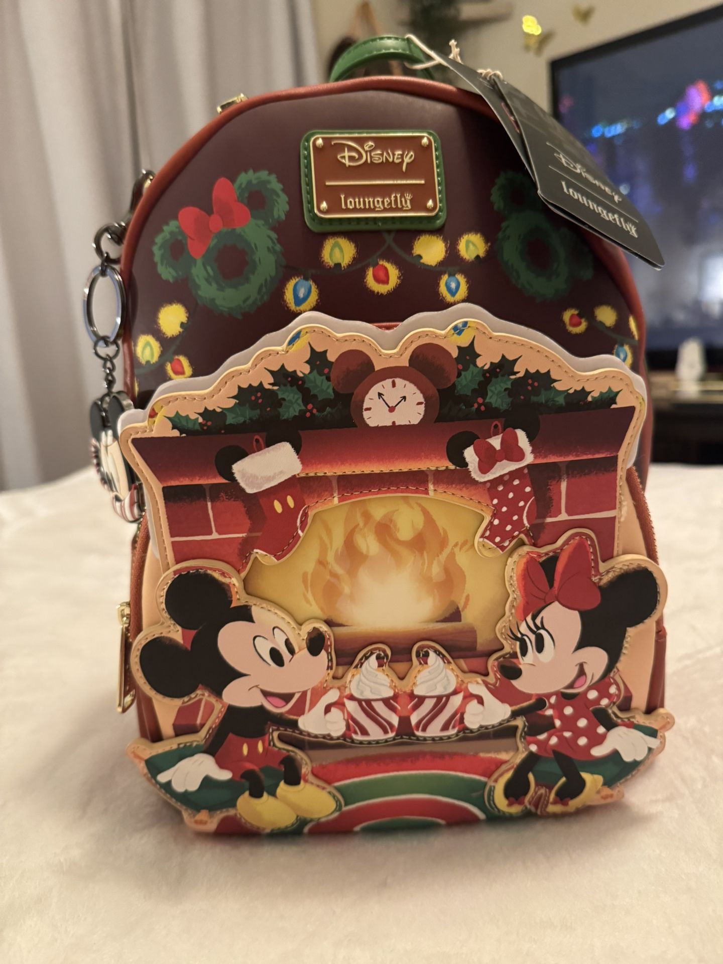 Loungefly Disney Mickey & Minnie Mouse Hot Cocoa Fireplace Mini Backpack Purse