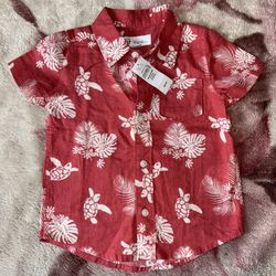 Baby Gap Hawaiian Shirt - Red Turtle Print - 18-24 Months