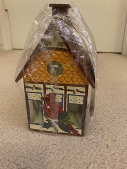 OBO NEW Lenox winter greetings toleware cardinal birdhouse votive
