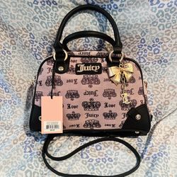 New Black Mauve Juicy Couture Bowler Bag Handbag Purse Vintage Style Diamond
