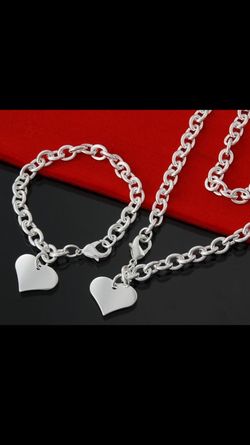 Sterling silver link heart necklace necklace and bracelet set! Stamped 925! Brand new!