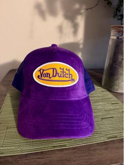 Von Dutch Purple & Yellow Velvet Trucker Hat Logo Snapback Unisex One Size