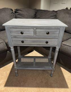 Gray Accent Table/Nightstand with Drawers & Shelf — Excellent Condition