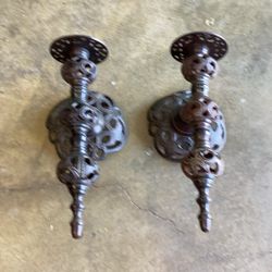 Vintage Ornate Cast Iron Spanish Style Candle Holders 13 Inch Tall