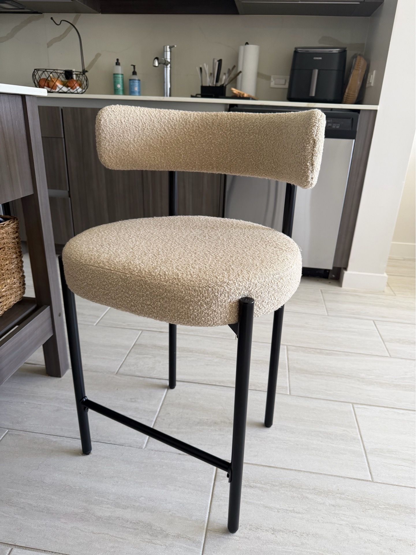 24” upholstered counter stools with metal frame, 3 total
