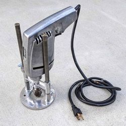 Vintage 1976 Shopmate 1/4" corded electric power drill with Portalign aluminum precision drill guide