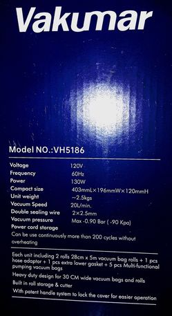 Vakumar Double Pump Vacuum Sealer VH5186 for Sale in Portland, OR - OfferUp