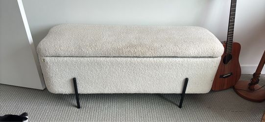Boucle Storage Bench with Metal Legs
