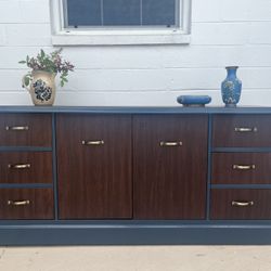 Dark Vinyl Wood Blue Trim, Dresser Or Tv Stand