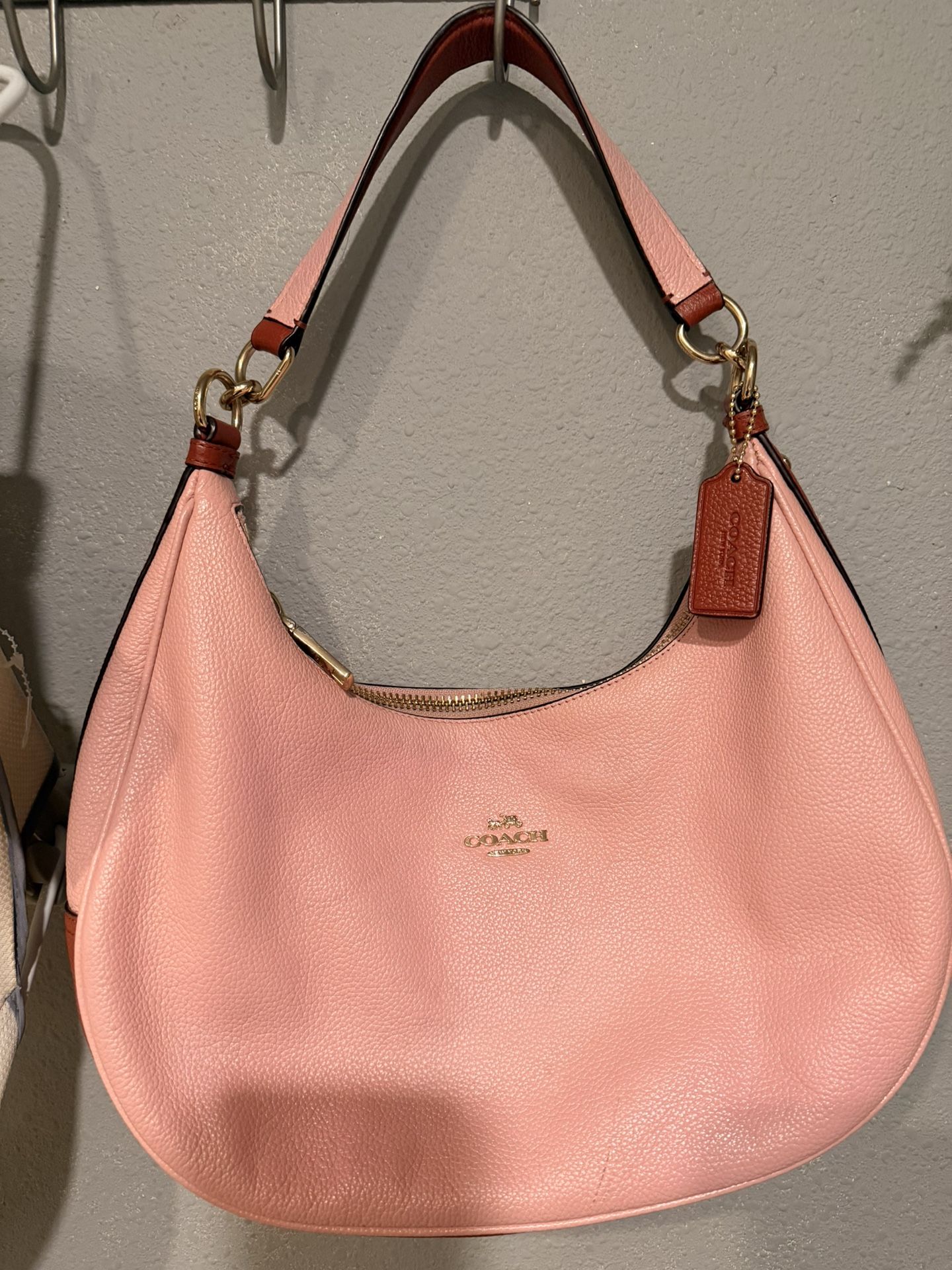 Vintage Coach Pink And Brick Leather Hobo Bag