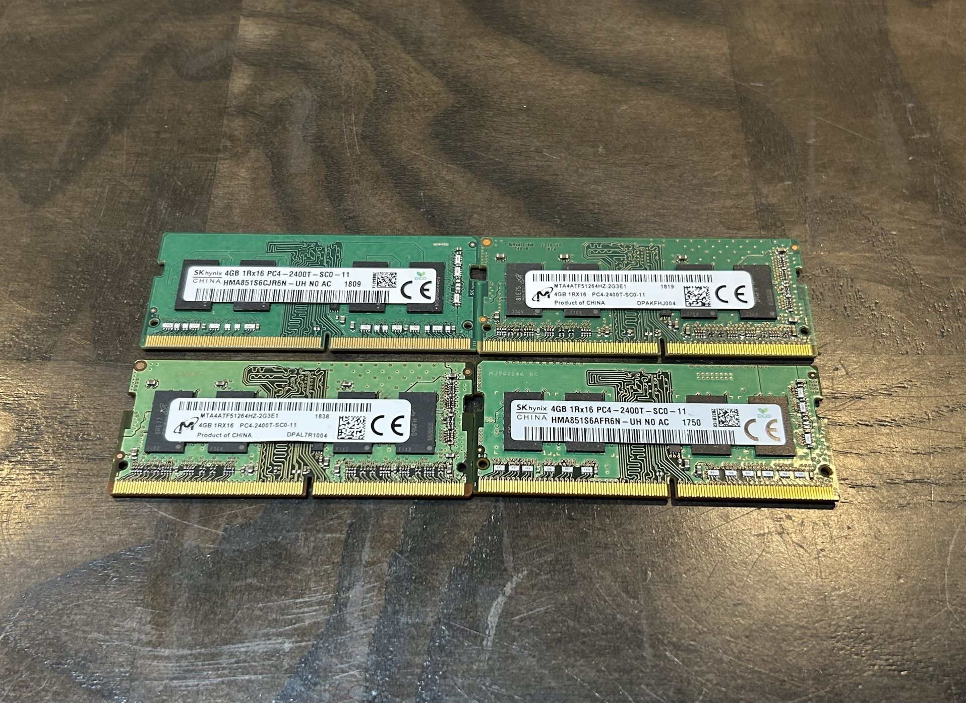 DDR4 4GB RAM Modules 4 Modules Total 16GB Mix Brands Mix Speeds for Laptop, Micro desktop and AIO Computer
