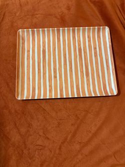 Orange Striped Plastic Serving Tray