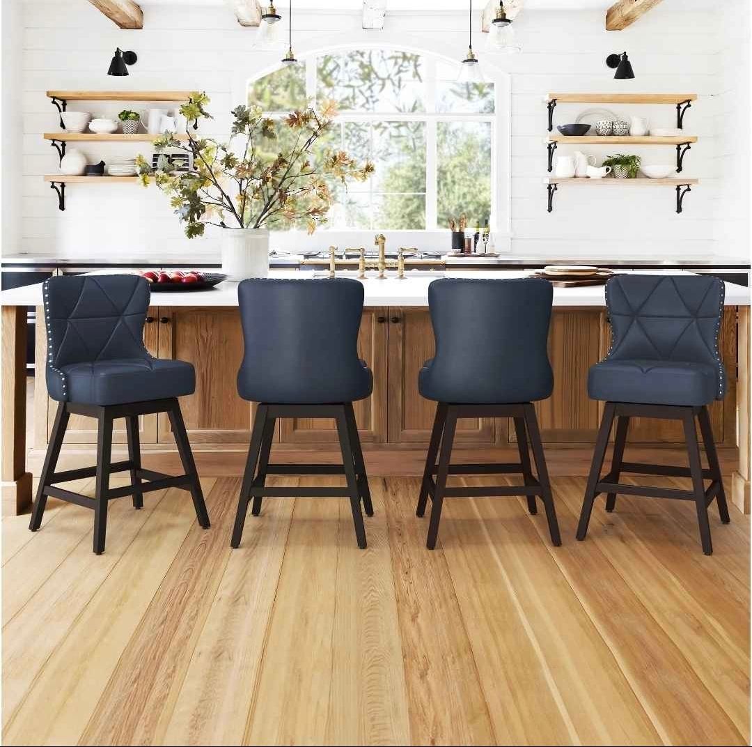 New in box. Swivel PU Leather Bar Stools Set of 4. Counter Height Bar Chairs, Modern Bar Height Stools for Kitchen Island, Mid Century Barstools