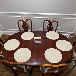 Solid Cherrywood Dining Table Set – 6 Chairs + Leaf (American Drew, 1995)