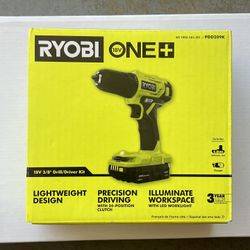 BRAND NEW RYOBI 3/8" DRILL / DRIVER KIT PDD209K w/18V Battery & Charger
