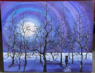 Moonlight Serenity: Original Hand-Painted Night Landscape