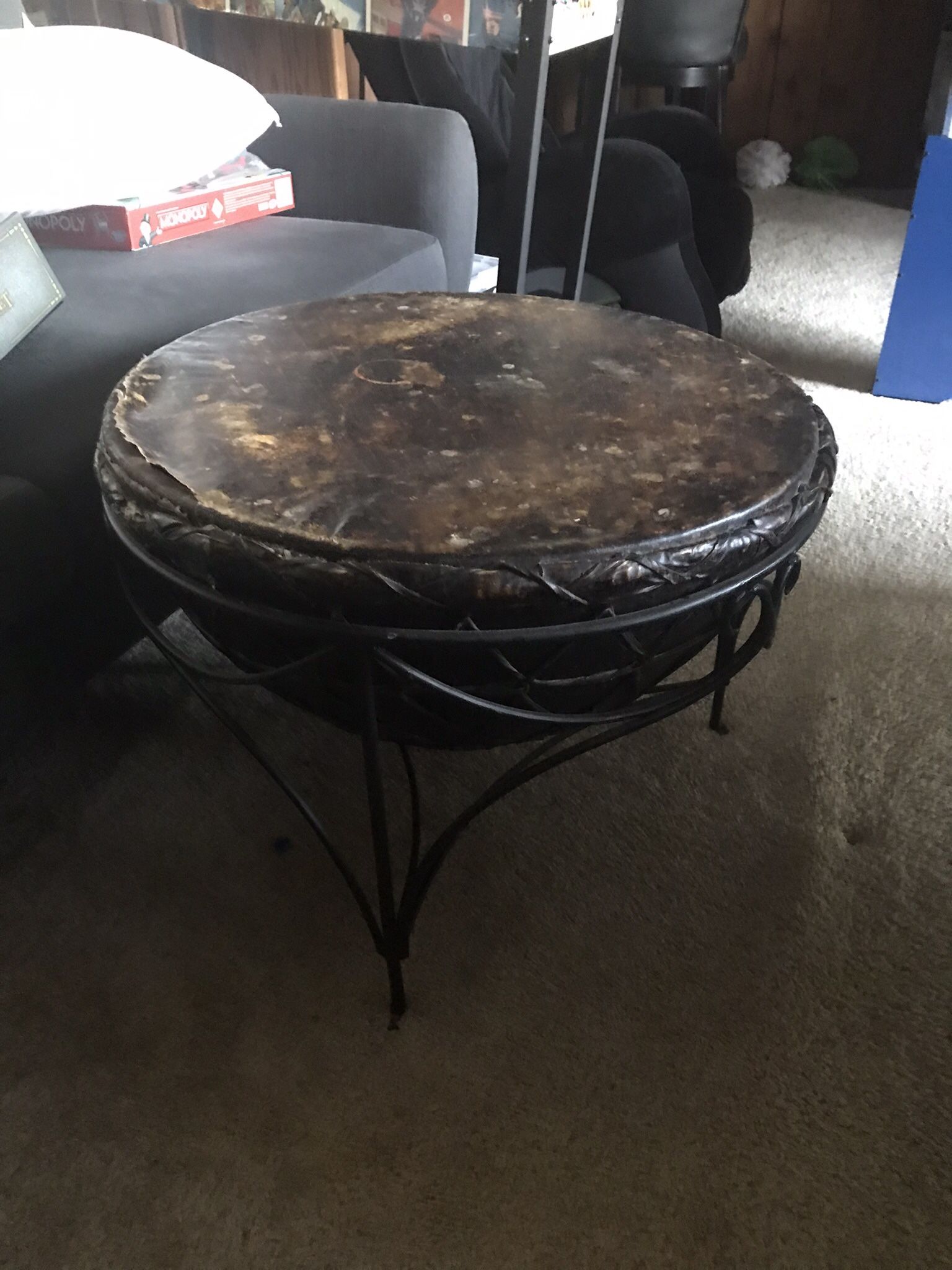 Antique unique custom African drum coffee table