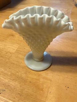 Milk Glass Hobnail Ruffled Fan Vase