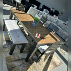 Black Friday Sale 6 pc regular height dining table set || table with 4 Chairs and bench included ||