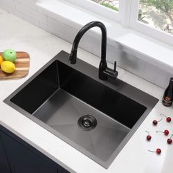 33x22 Black Drop In Kitchen Sink (R07B)