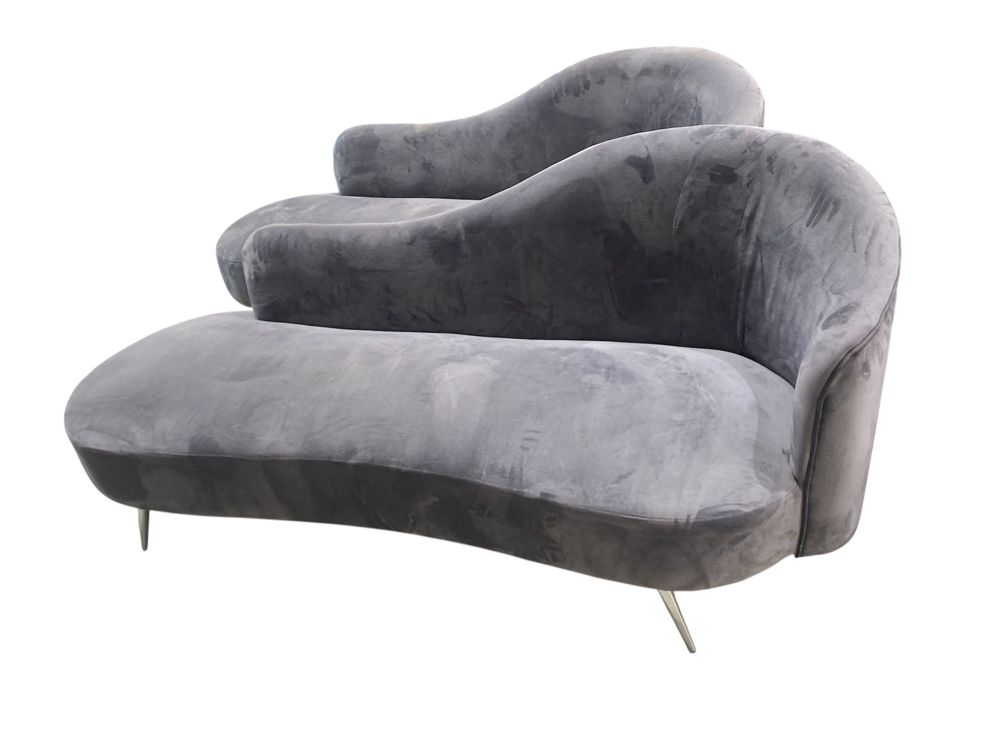 CB2 modern style Grey and Velvet Chaise Lounge sofa couch 