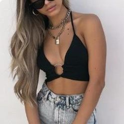 Women Black Halter Top 