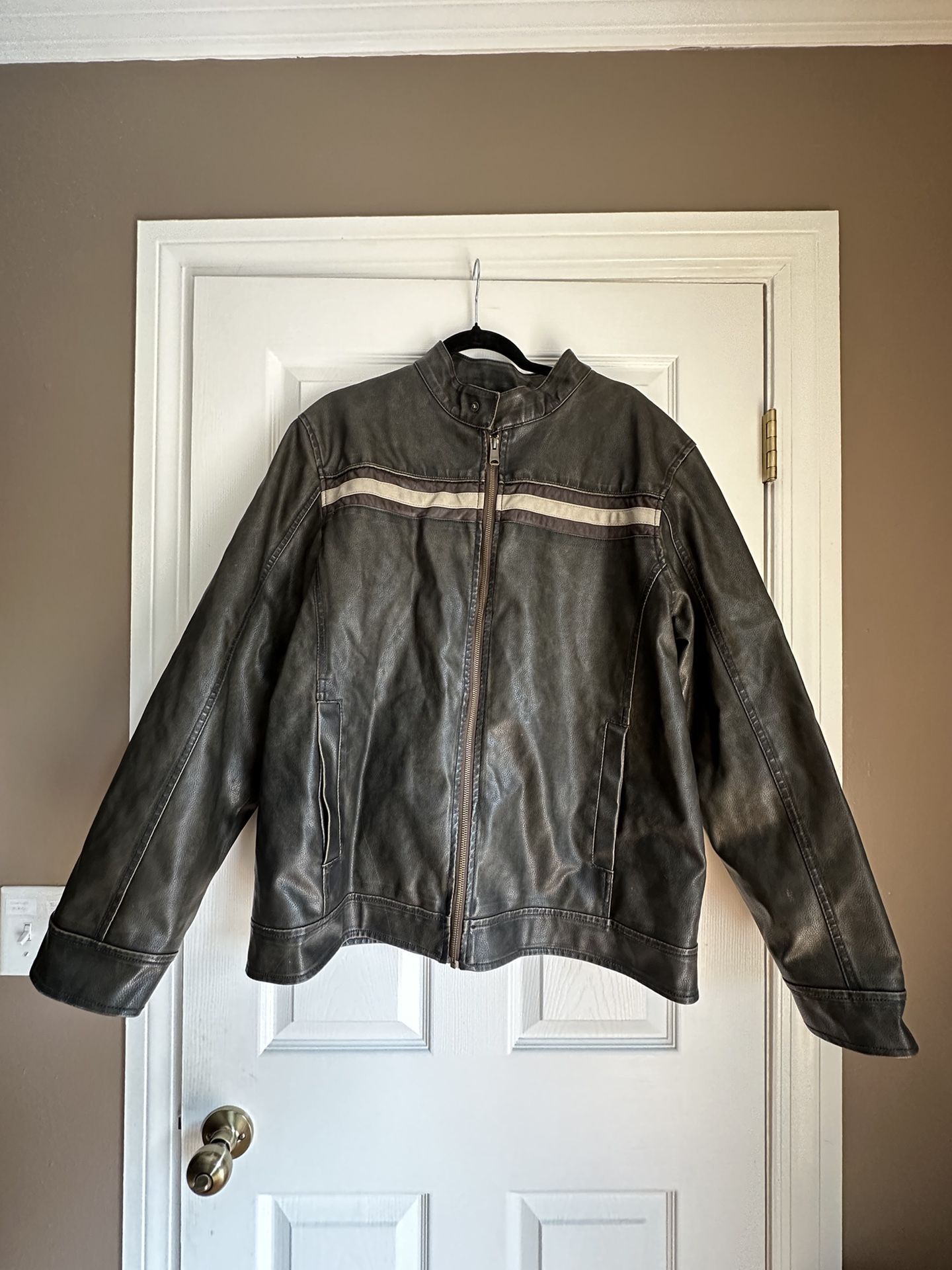 Arizona Jean Co Biker Motorcycle Bomber Jacket Striped Faux Leather Men's XL