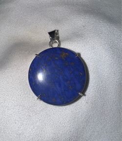 Vintage Large Lapis Lazuli Gemstone Sterling Pendant - w/Free Chain