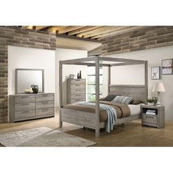Manhattan Queen Gray Wood Canopy Bed