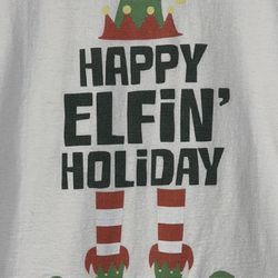 Extreme Concepts: “Happy Elfin Holiday”Cotton T-Shirt, Size: Large 