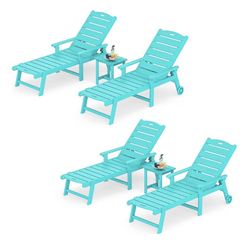 4X Aruba Blue HDPS Lounge Chairs With 3X Side Tables