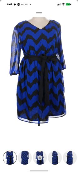 Indulge Blue and Black Chevron Belted Dress