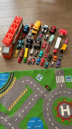 Huge Lot Toy Cars Trucks and IKEA Playmat