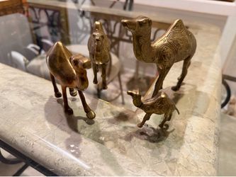 Set of 4 Vintage-Style Brass Camel Figurines - Detailed Etched Decor