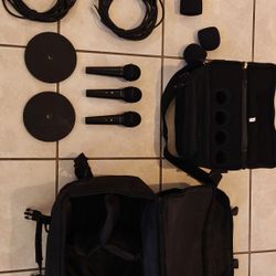 3 Wired Microphones + Cables, Stands & Padded Case