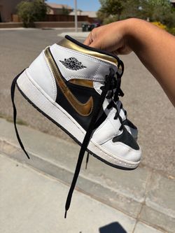 Men’s Air Jordan 1 High, Black White Gold Sneakers