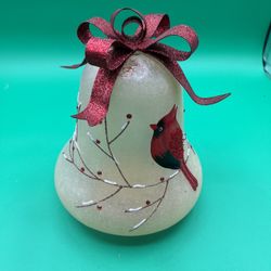 Vintage Christmas Art Glass Red Cardinal Bird Bell