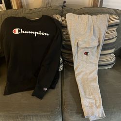 Small Men’s Sweater & Small Sized Champion Black Sweater & Grey Joggers