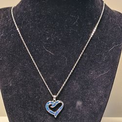 New Silver Blue Fire Opal Heart Necklace 