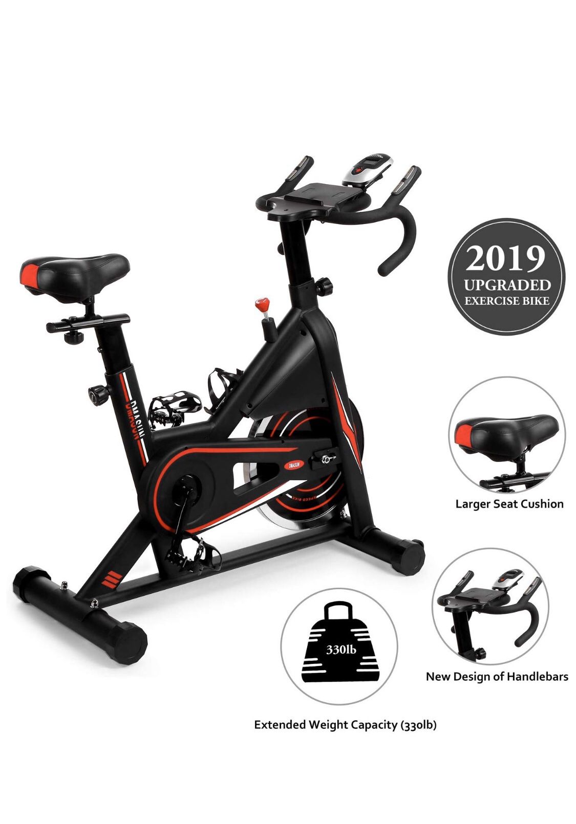 NEW!! DMASUN Exercise Bike, Indoor Cycling Bike Stationary, Comfortable Seat Cushion, Multi - Grips Handlebar, 42Lbs Flywheel Upgraded Version (Black)