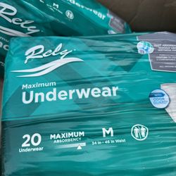 NEW Lot 5 packages Rely Adult Diapers, Disposable underwear Medium  34”-46” 100 in total