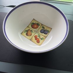  Very  Large  5” X 12” Kitchen Fruit Bowl. Deep and Wide. White & Blue. Made in Italy