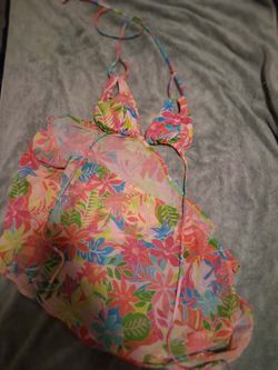 Colorful bikini top with skirt
