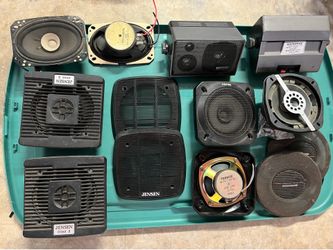 Variety of vintage speakers and covers.  Not tested.