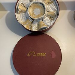 D'Lusso Designs 12 pc. Porcelain Expresso Coffee Cup Set,  Silver and White NIB