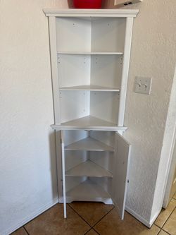 White Wood Corner Cabinet with Shelves
